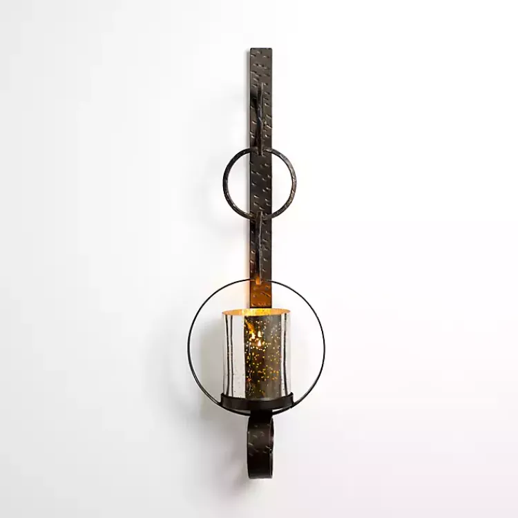 Sconces>Kirklands Home Antique Bronze Metal and Glass Wall Sconce