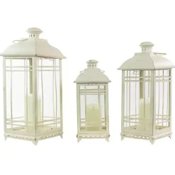 Lanterns>Kirklands Home Antique Cream Metal Lanterns, Set of 3 Ivory