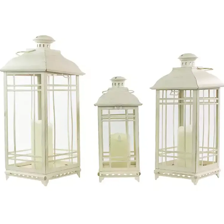 Lanterns>Kirklands Home Antique Cream Metal Lanterns, Set of 3 Ivory