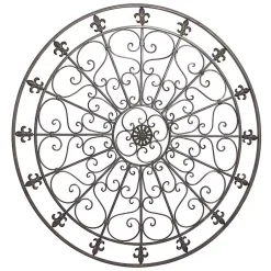 Kirklands Home Antique Fleur-de-Lis Medallion Metal Wall Plaque Black Sale