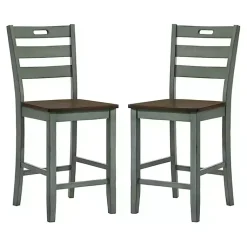 Kirklands Home Antique Wood Counter Stools, Set of 2 Green New