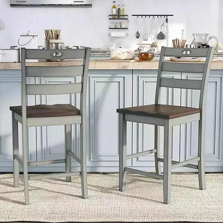 Kirklands Home Antique Light Wood Counter Stools, Set of 2 Gray Outlet