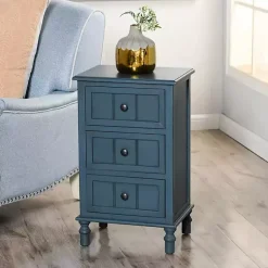 Kirklands Home Antique Navy 3-Drawer Winnie Accent Table Blue Sale