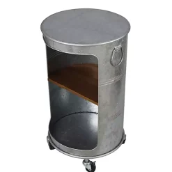 Kirklands Home Antique Round Rolling Galvanized Accent Table Gray Outlet