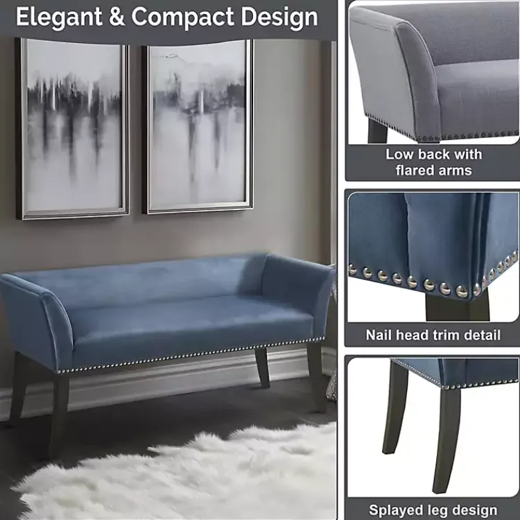 Kirklands Home Antique Sapphire Low Back Upholstered Bench Blue Sale