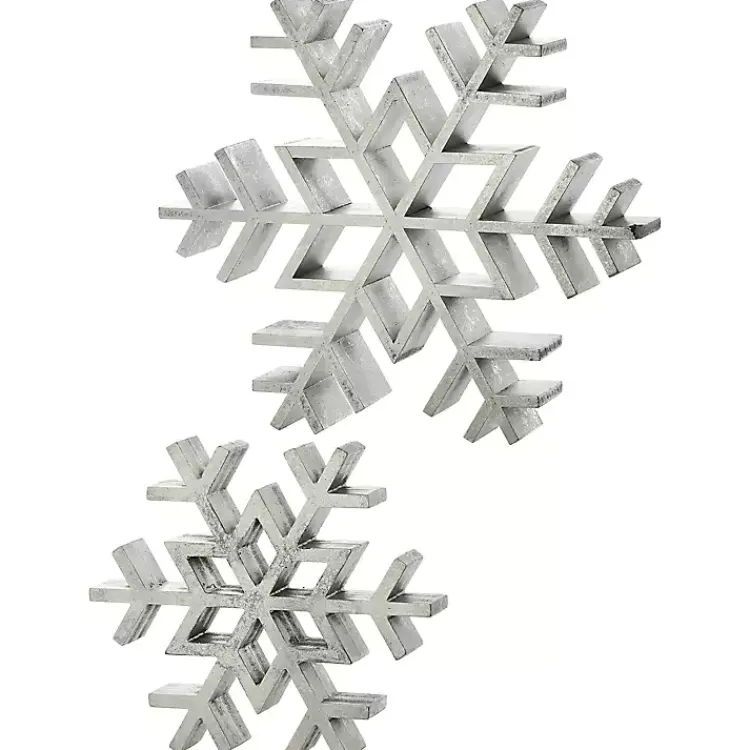 Christmas Decorations>Kirklands Home Antique Wooden Snowflakes, Set of 2 Silver