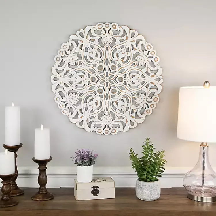 Kirklands Home Antique Damask Round Wall Plaque White Clearance