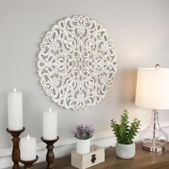 Kirklands Home Antique Damask Round Wall Plaque White Clearance