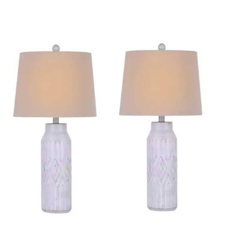 Kirklands Home Antique White Deco Diamond Table Lamps, Set of 2 Tan New