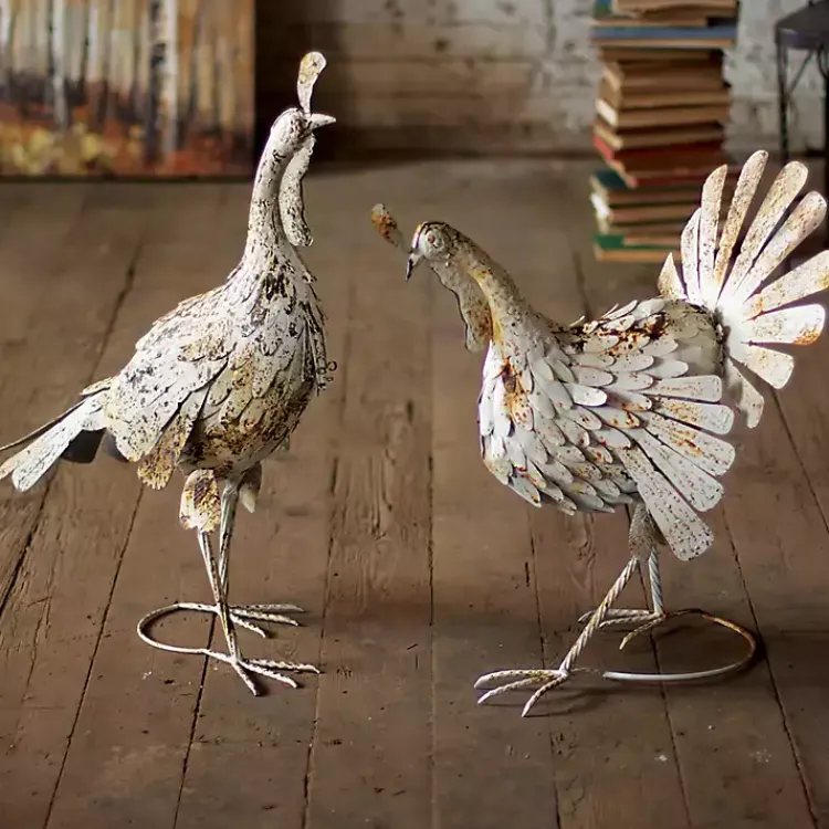 Fall>Kirklands Home Antique Metal Turkey Statues, Set of 2 White