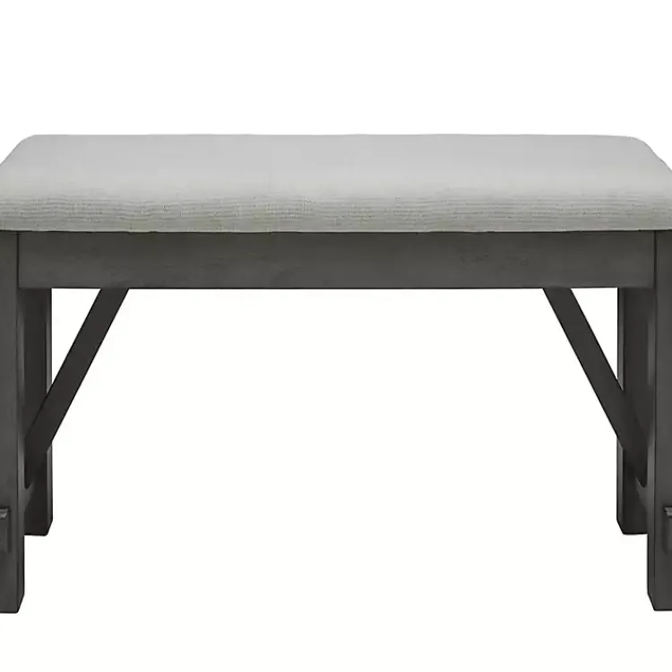 Kirklands Home Antique Upholstered Gray Wood Dining Bench White