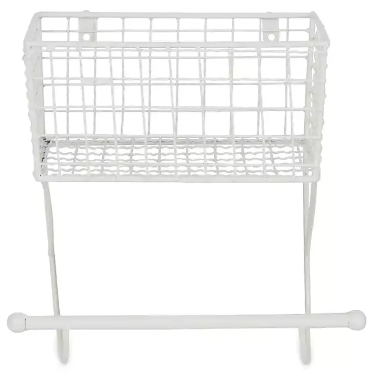 Kirklands Home Antique White Wire Basket Towel Rack Hot