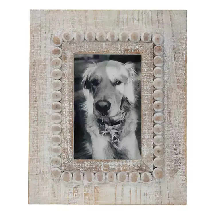 Picture Frames>Kirklands Home Antique White Wood Beaded Picture Frame, 4x6