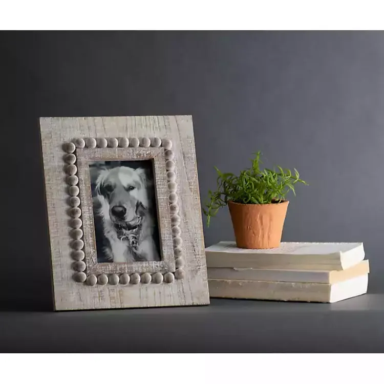 Picture Frames>Kirklands Home Antique White Wood Beaded Picture Frame, 4x6