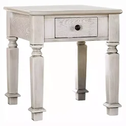 Kirklands Home Antique Wood Heather Accent Table White