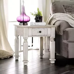 Kirklands Home Antique Wood Heather Accent Table White