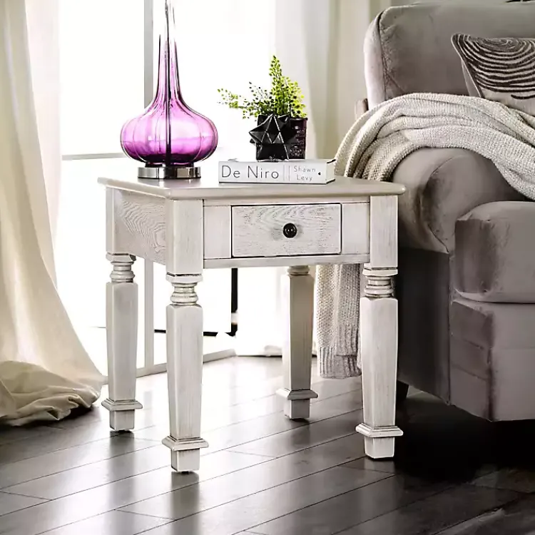 Kirklands Home Antique Wood Heather Accent Table White