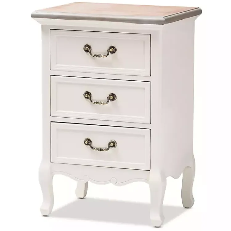 Kirklands Home Antique Wooden 3-Drawer Nightstand White Outlet