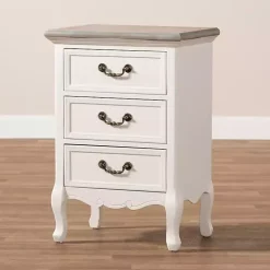 Kirklands Home Antique Wooden 3-Drawer Nightstand White Outlet