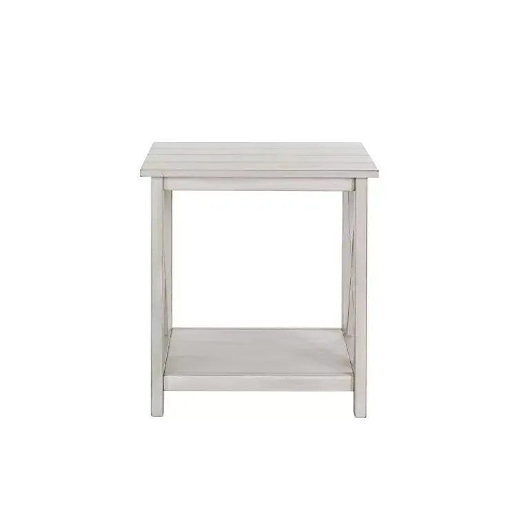 Kirklands Home Antique washed Wood Square Side Table White Clearance