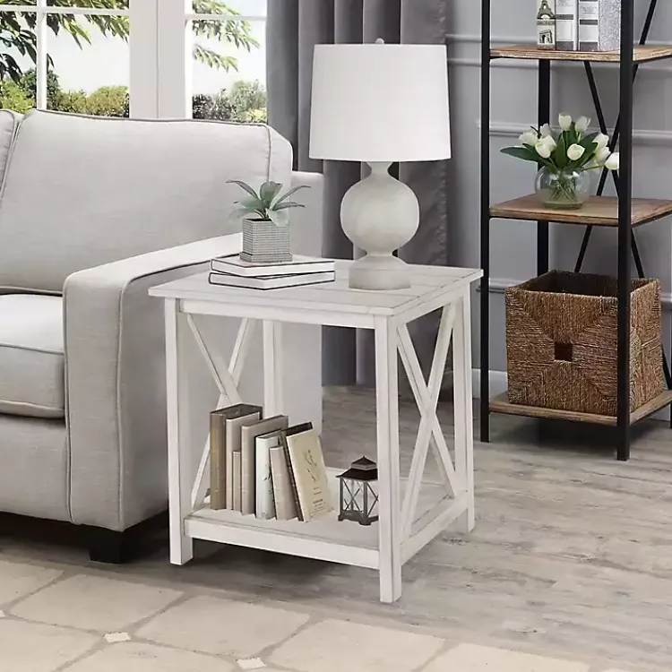Kirklands Home Antique washed Wood Square Side Table White Clearance