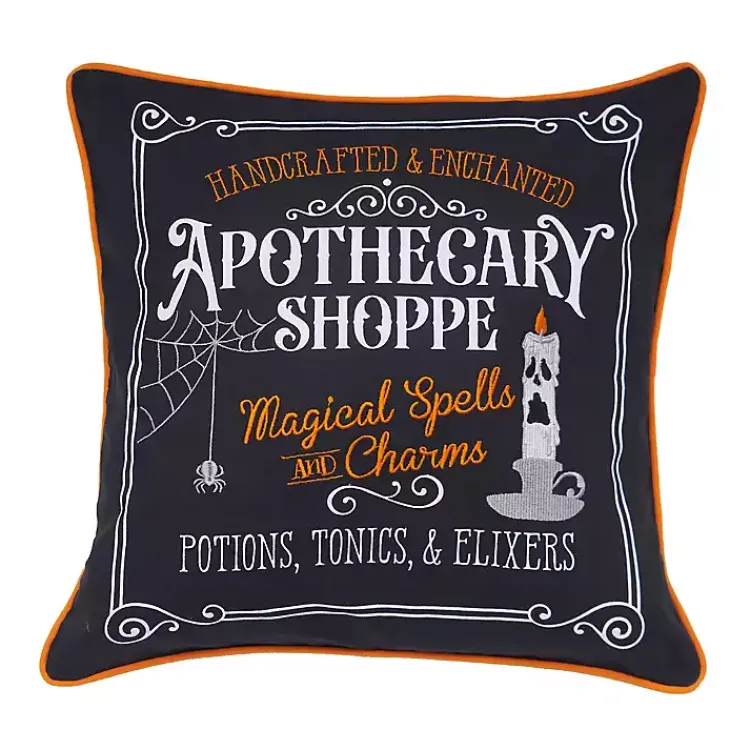 Halloween>Kirklands Home Apothecary Shoppe Halloween Pillow Black