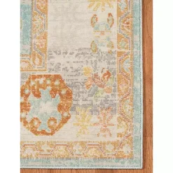 Kirklands Home Aqua and Beige Bohemian Area Rug, 5x8 Clearance