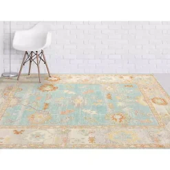 Kirklands Home Aqua and Beige Bohemian Area Rug, 5x8 Clearance