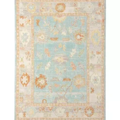 Kirklands Home Aqua and Beige Bohemian Area Rug, 7x9 Blue Outlet