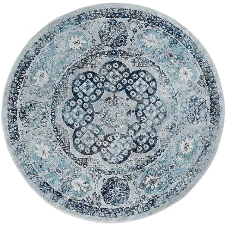 Kirklands Home Aqua and Gray Alex Round Area Rug, 6x6 Clearance