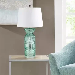 Kirklands Home Aqua Textured Glass Luxuria Table Lamp Blue Hot