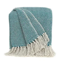 Blankets & Throws>Kirklands Home Aqua Chevron Cotton Handloomed Tassel Throw Blue