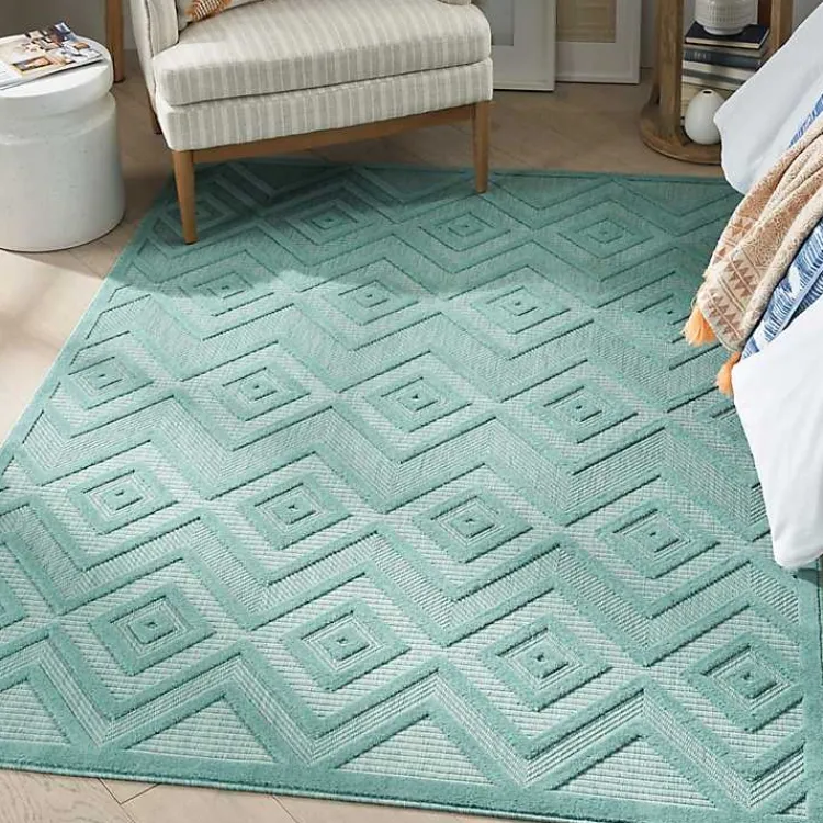 Kirklands Home Aqua Flatweave Diamond Outdoor Area Rug Blue Best