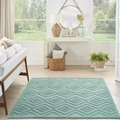 Kirklands Home Aqua Flatweave Diamond Outdoor Area Rug Blue Best