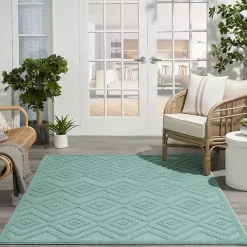 Kirklands Home Aqua Flatweave Diamond Outdoor Area Rug Blue Best