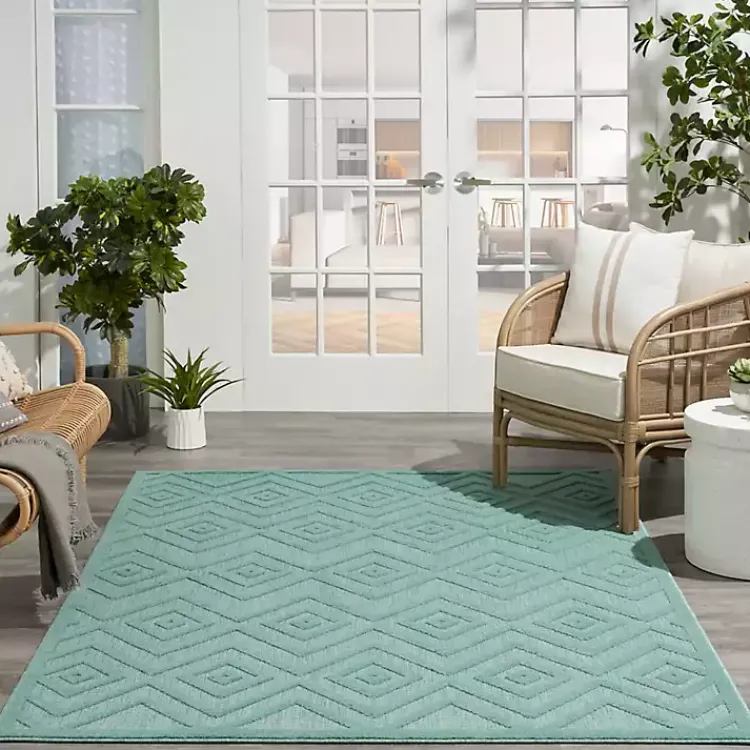 Kirklands Home Aqua Flatweave Diamond Outdoor Area Rug Blue Best