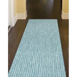 Kirklands Home Aqua Intertwine Indoor/Outdoor Runner Blue New