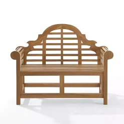 Kirklands Home Arched Teakwood Slatted Outdoor Bench Tan New