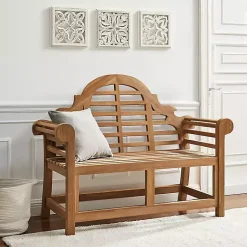 Kirklands Home Arched Teakwood Slatted Outdoor Bench Tan New