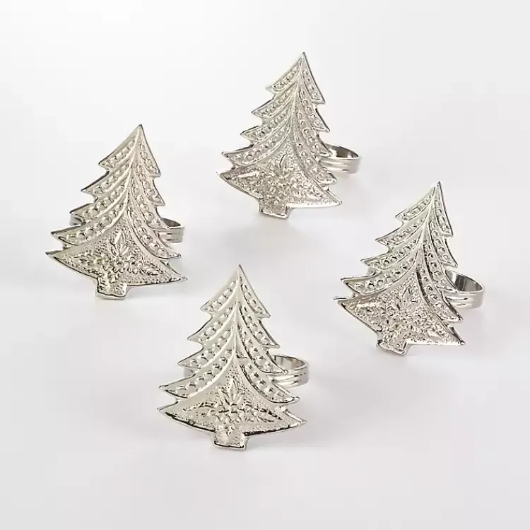 Kirklands Home Art Deco Christmas Tree Napkin Rings, Set of 4 Silver Hot
