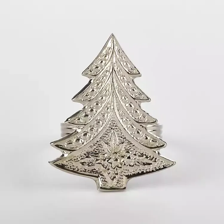 Kirklands Home Art Deco Christmas Tree Napkin Rings, Set of 4 Silver Hot