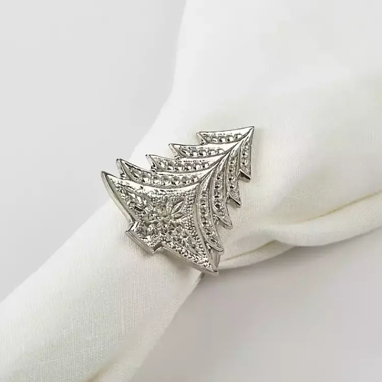 Kirklands Home Art Deco Christmas Tree Napkin Rings, Set of 4 Silver Hot