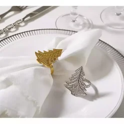 Kirklands Home Art Deco Christmas Tree Napkin Rings, Set of 4 Silver Hot