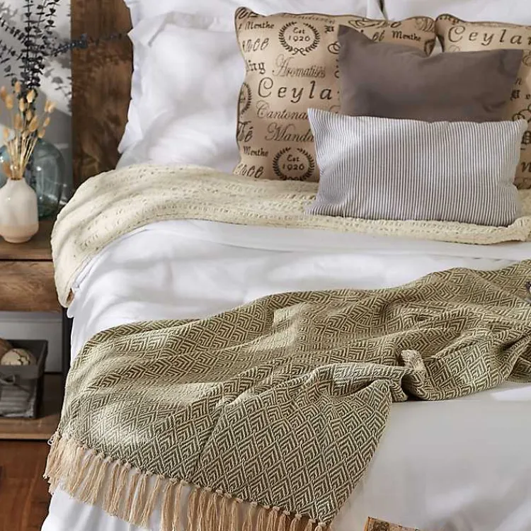 Blankets & Throws>Kirklands Home Artichoke Diamond Fringe Throw Green