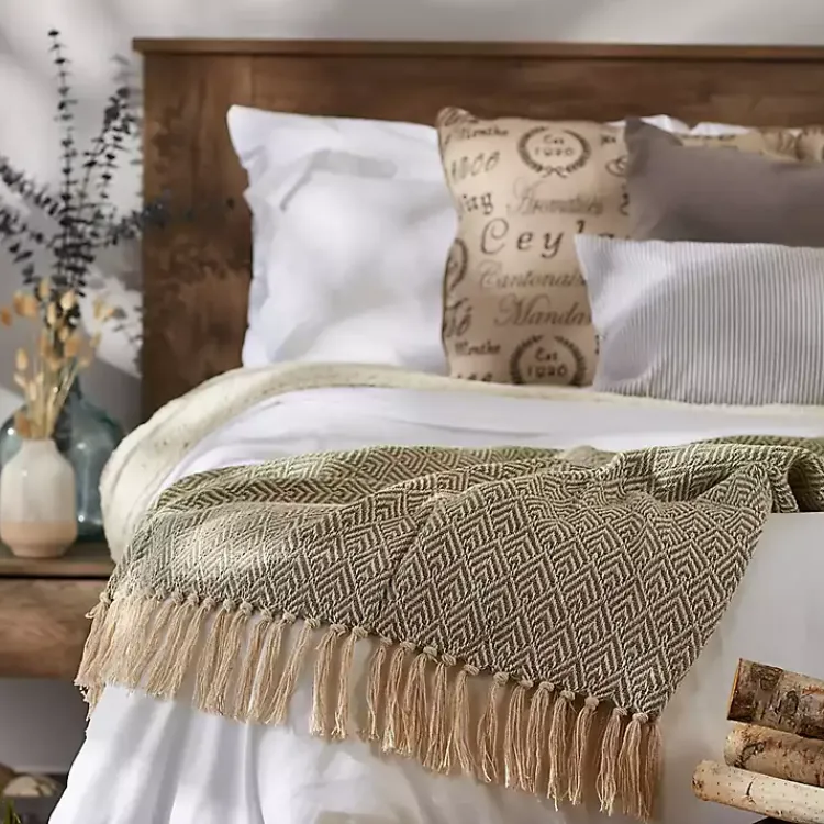 Blankets & Throws>Kirklands Home Artichoke Diamond Fringe Throw Green