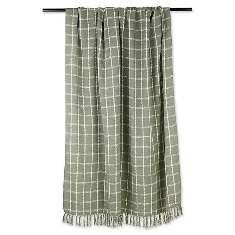 Blankets & Throws>Kirklands Home Artichoke Plaid Fringed Throw Green