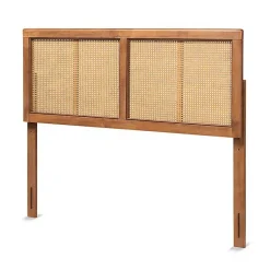 Kirklands Home Ash Walnut Wood Rattan Frame King Headboard New