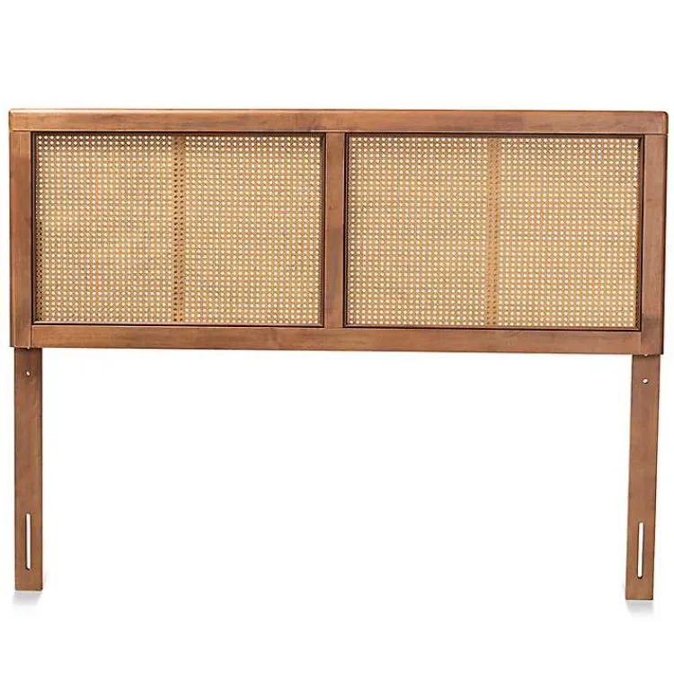 Kirklands Home Ash Walnut Wood Rattan Frame King Headboard New