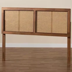 Kirklands Home Ash Walnut Wood Rattan Frame King Headboard New