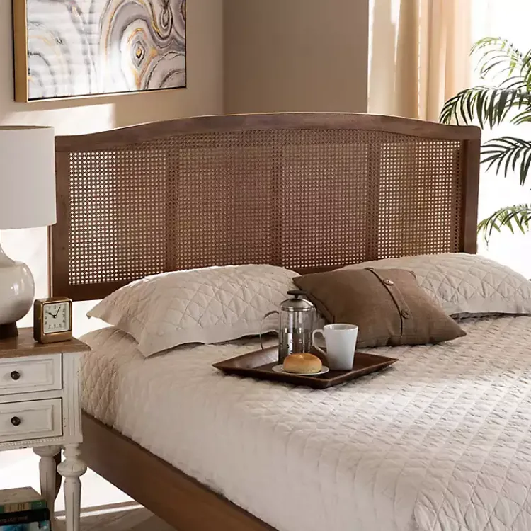 Kirklands Home Ash Walnut Woven Rattan Queen Headboard Brown Sale